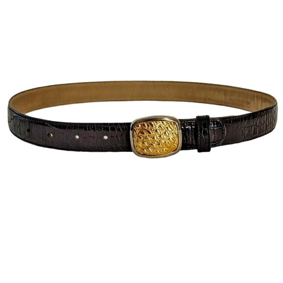 Vintage Carolee Leather Belt Gold‎ Silver Tone Buckle Croc Metal Jeweled main image 5